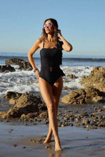 Black One Shoulder Ruffle One Piece Swimsuit for Women