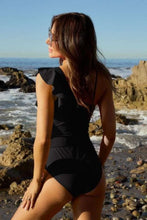 Black One Shoulder Ruffle One Piece Swimsuit for Women