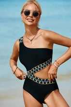 Black One-Shoulder Swimsuit with Geometric Cutout Swimwear