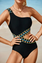 Black One-Shoulder Swimsuit with Geometric Cutout Black