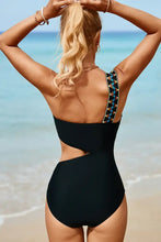 Black One-Shoulder Swimsuit with Geometric Cutout Swimwear