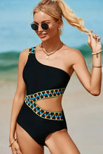 Black One-Shoulder Swimsuit with Geometric Cutout Swimwear