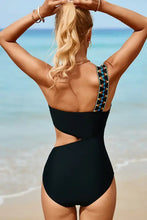 Black One-Shoulder Swimsuit with Geometric Cutout Swimwear