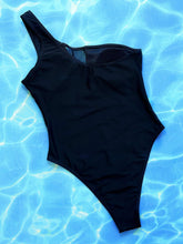 Black One Shoulder Swimsuit with Mesh Panels