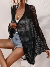 Black Open-Knit Long Sleeve Cardigan Swimwear Cover-Up Swimwear Cover-Ups