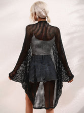 Black Open-Knit Long Sleeve Cardigan Swimwear Cover-Up