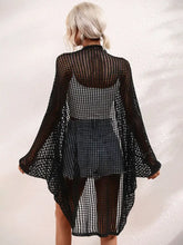 Black Open-Knit Long Sleeve Cardigan Swimwear Cover-Up Swimwear Cover-Ups