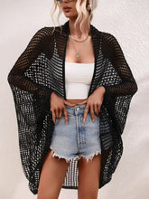 Black Open-Knit Long Sleeve Cardigan Swimwear Cover-Up Swimwear Cover-Ups