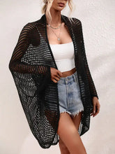Black Open-Knit Long Sleeve Cardigan Swimwear Cover-Up Swimwear Cover-Ups