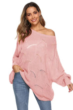 Black Open-Knit Long Sleeve Off-Shoulder Sweater for Women Dusty Pink Sweater Pullovers