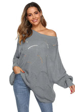 Black Open-Knit Long Sleeve Off-Shoulder Sweater for Women Light Gray Sweater Pullovers