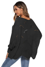 Black Open-Knit Long Sleeve Off-Shoulder Sweater for Women