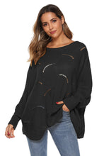 Black Open-Knit Long Sleeve Off-Shoulder Sweater for Women