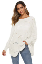 Black Open-Knit Long Sleeve Off-Shoulder Sweater for Women White Sweater Pullovers