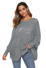 Black Open-Knit Long Sleeve Off-Shoulder Sweater for Women