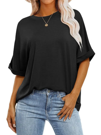 Black Oversized Short Sleeve T Shirt for Women Black