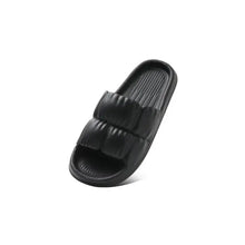 Black open toe flats slippers with cushioned slide and ribbed footbed
