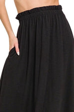 Black Paperbag Waist Midi Skirt with Pockets for Women