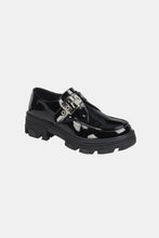 Black Patent Leather Buckled Platform Lug Sole Loafers for Women Black