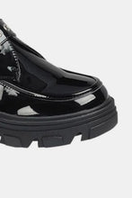 Black Patent Leather Buckled Platform Lug Sole Loafers for Women