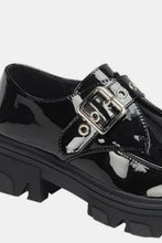Black Patent Leather Buckled Platform Lug Sole Loafers for Women