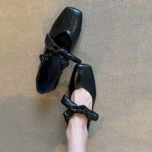 Black Patent Leather Mary Jane Flats with Knotted Bow Straps Woman Loafers