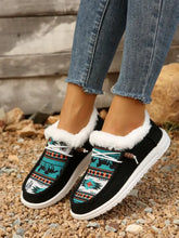 Black Patterned Slip-On Loafers with Faux Fur Trim for Women Woman Loafers