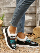 Black Patterned Slip-On Loafers with Faux Fur Trim for Women Woman Loafers