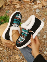 Black Patterned Slip-On Loafers with Faux Fur Trim for Women Woman Loafers