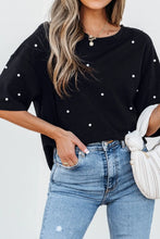 Black Pearl Embellished Cotton T Shirt for Women Black