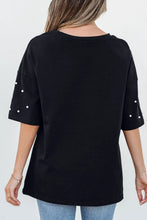Black Pearl Embellished Cotton T Shirt for Women