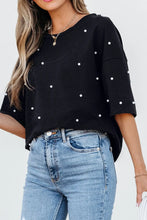 Black Pearl Embellished Cotton T Shirt for Women