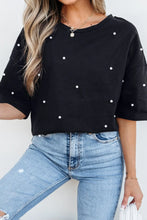Black Pearl Embellished Cotton T Shirt for Women