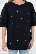 Black Pearl Embellished Cotton T Shirt for Women