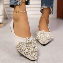 Black Pearl Embellished Pointed Toe Flats for Women Beige Woman Loafers