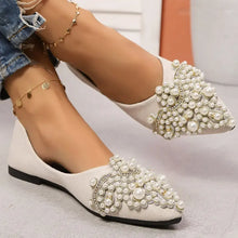 Black Pearl Embellished Pointed Toe Flats for Women Woman Loafers