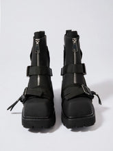 Black Platform Buckle Ankle Boots for Women Black