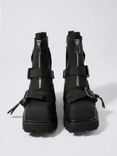 Black Platform Buckle Ankle Boots for Women Black Woman Boots