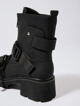 Black Platform Buckle Ankle Boots for Women