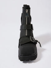 Black Platform Buckle Ankle Boots for Women