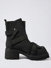 Black Platform Buckle Ankle Boots for Women
