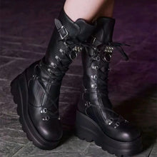 Black Platform Goth Combat Boots for Women