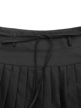Black Pleated Mini Skirt with Drawstring
