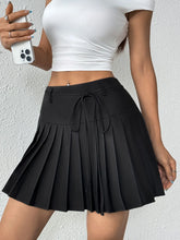Black Pleated Mini Skirt with Drawstring