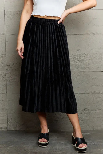 Black Tulle Chiffon Pleated Midi Skirt for Women Black One Size Woman Skirts