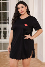 Black Plus Size Nightgown with Red Heart and Short Sleeve Length