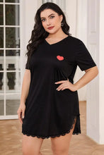Black Plus Size Nightgown with Red Heart and Short Sleeve Length Sleep Dresses