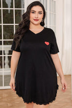 Black Plus Size Nightgown with Red Heart and Short Sleeve Length
