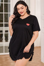 Black Plus Size Nightgown with Red Heart and Short Sleeve Length