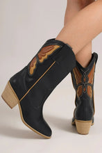 Black Point Toe Boots with Butterfly Cut Design for Women
